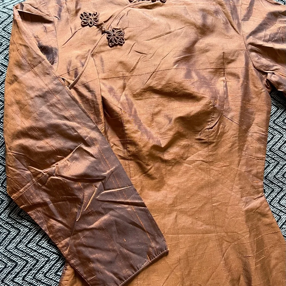 Vintage 1960s Copper cheongsam Dress XXS - Picture 6 of 9